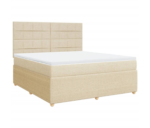 Cama box spring con colchón tela color crema 180x200 cm