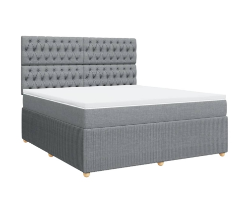 Cama box spring con colchón tela gris claro 180x200 cm