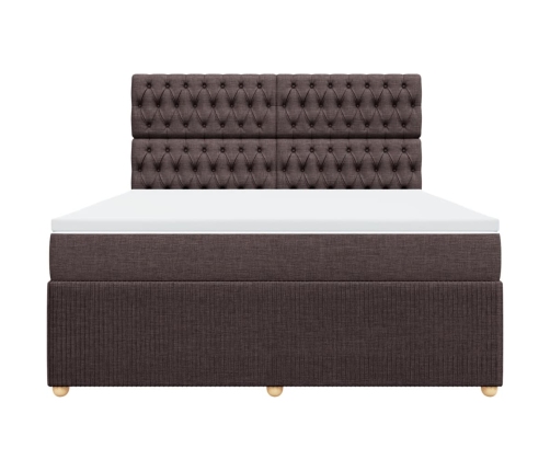 Cama box spring con colchón tela marrón oscuro 180x200 cm