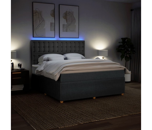 Cama box spring con colchón tela gris oscuro 180x200 cm
