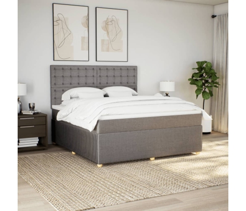 Cama box spring con colchón tela gris taupe 180x200 cm