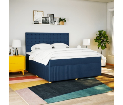 Cama box spring con colchón tela azul 180x200 cm