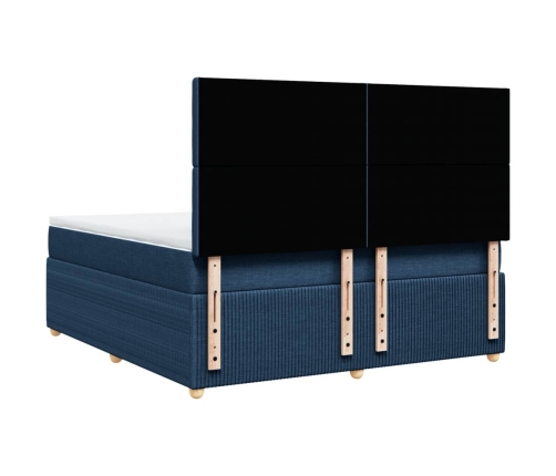 Cama box spring con colchón tela azul 180x200 cm