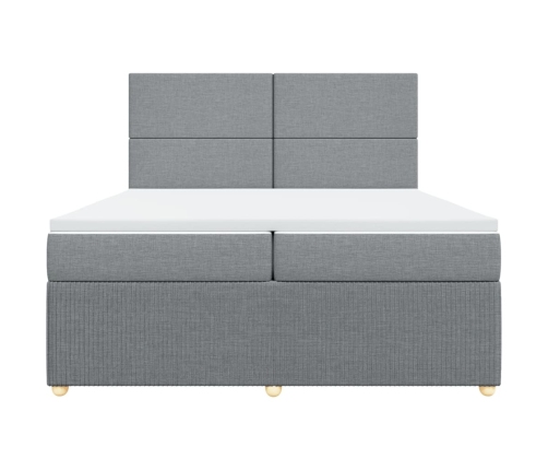 Cama box spring con colchón tela gris claro 200x200 cm