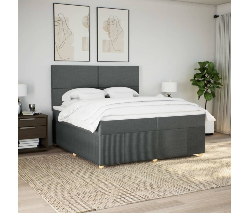 Cama box spring con colchón tela gris oscuro 200x200 cm