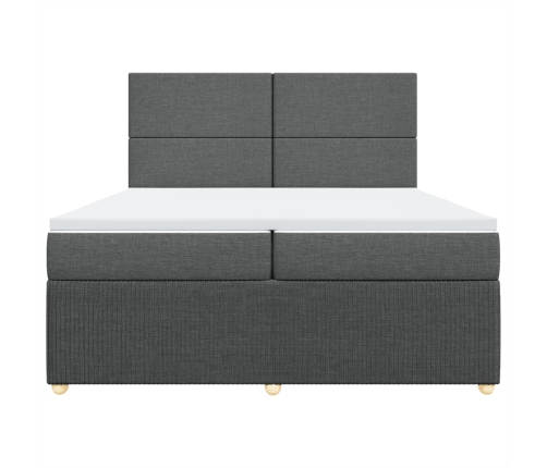 Cama box spring con colchón tela gris oscuro 200x200 cm