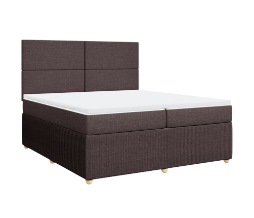 Cama box spring con colchón tela marrón oscuro 200x200 cm