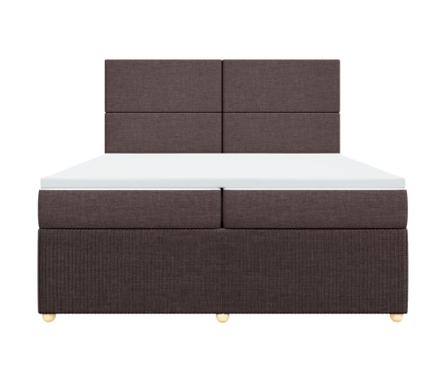 Cama box spring con colchón tela marrón oscuro 200x200 cm