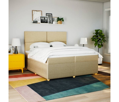 Cama box spring con colchón tela color crema 200x200 cm