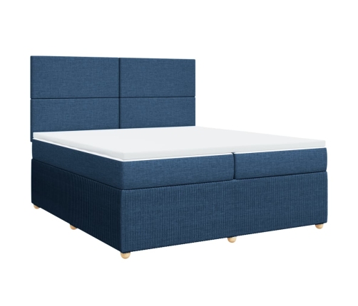 Cama box spring con colchón tela azul 200x200 cm