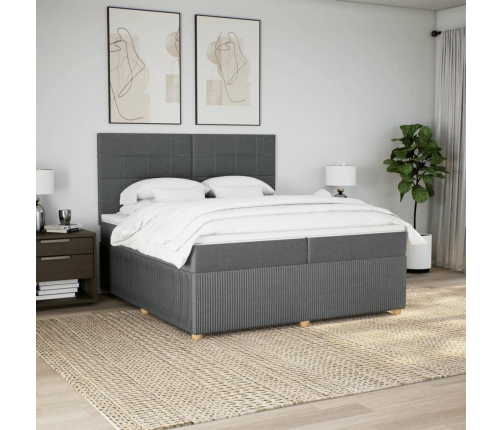 Cama box spring con colchón tela gris oscuro 200x200 cm