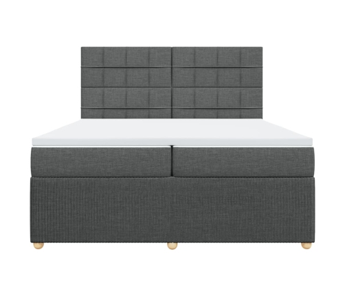 Cama box spring con colchón tela gris oscuro 200x200 cm