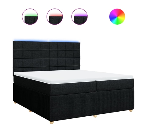 Cama box spring con colchón tela negro 200x200 cm