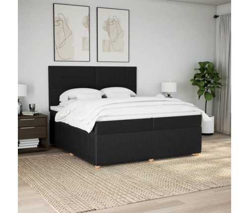 Cama box spring con colchón tela negro 200x200 cm