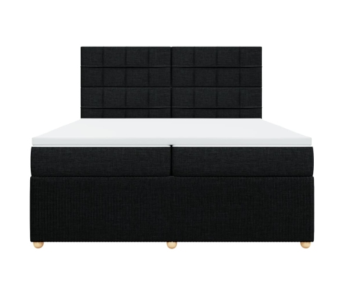 Cama box spring con colchón tela negro 200x200 cm