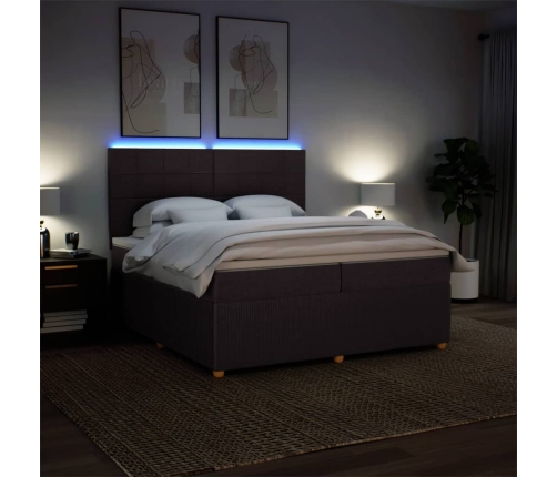 Cama box spring con colchón tela marrón oscuro 200x200 cm