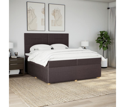Cama box spring con colchón tela marrón oscuro 200x200 cm