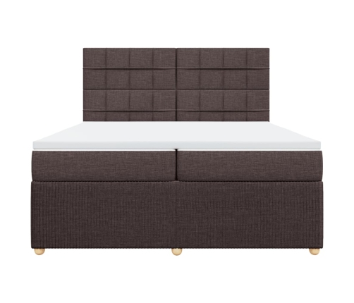 Cama box spring con colchón tela marrón oscuro 200x200 cm