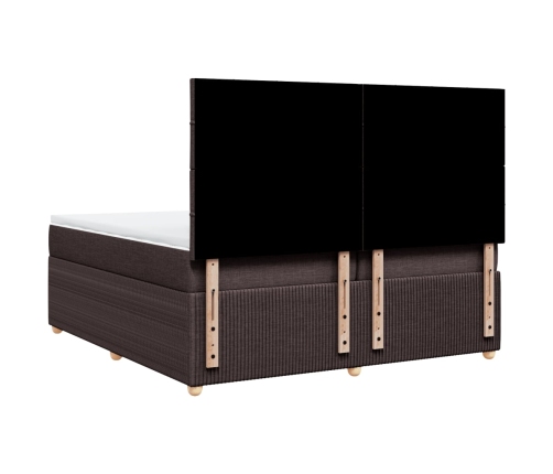 Cama box spring con colchón tela marrón oscuro 200x200 cm