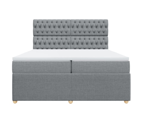 Cama box spring con colchón tela gris claro 200x200 cm