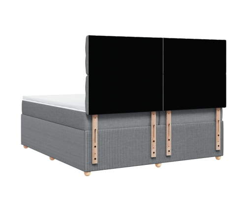 Cama box spring con colchón tela gris claro 200x200 cm