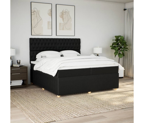 Cama box spring con colchón tela negro 200x200 cm