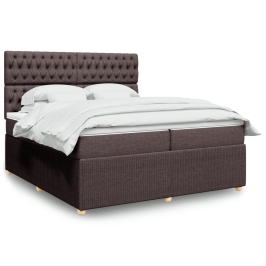 Cama box spring con colchón tela marrón oscuro 200x200 cm
