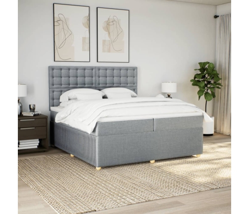 Cama box spring con colchón tela gris claro 200x200 cm