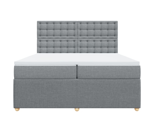 Cama box spring con colchón tela gris claro 200x200 cm