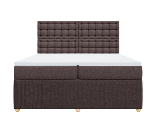 Cama box spring con colchón tela marrón oscuro 200x200 cm