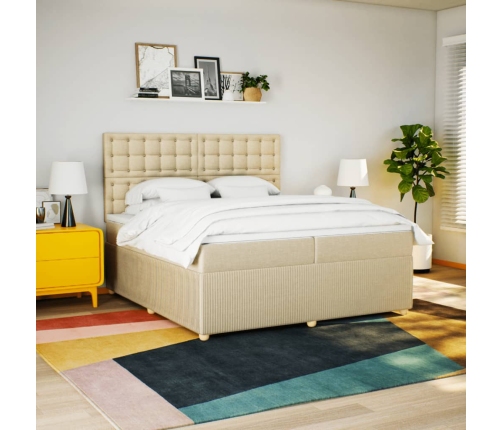 Cama box spring con colchón tela color crema 200x200 cm