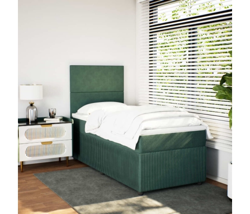 Cama box spring con colchón terciopelo verde oscuro 80x200 cm