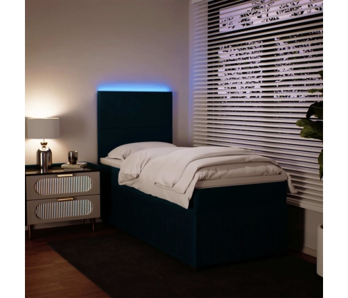 Cama box spring con colchón terciopelo azul oscuro 80x200 cm