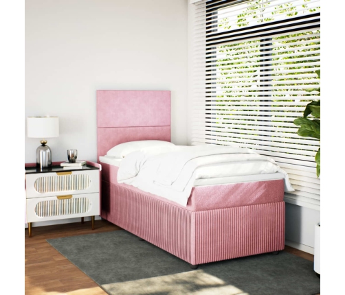 Cama box spring con colchón terciopelo rosa 80x200 cm