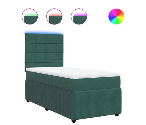 Cama box spring con colchón terciopelo verde oscuro 80x200 cm