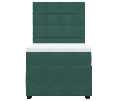 Cama box spring con colchón terciopelo verde oscuro 80x200 cm