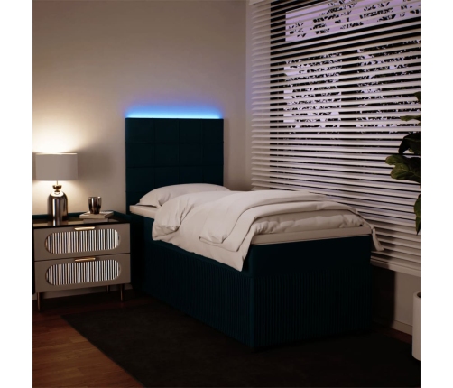 Cama box spring con colchón terciopelo azul oscuro 80x200 cm