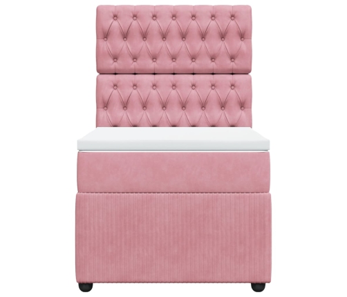 Cama box spring con colchón terciopelo rosa 80x200 cm