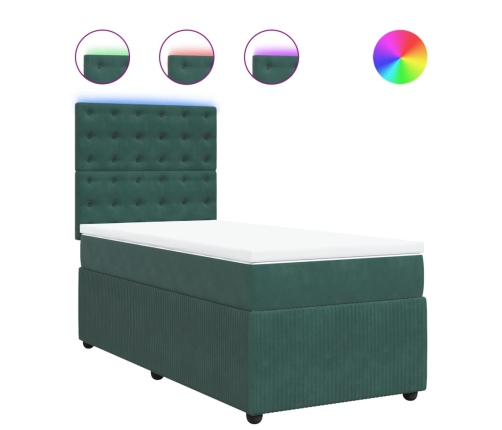 Cama box spring con colchón terciopelo verde oscuro 80x200 cm