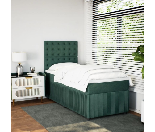 Cama box spring con colchón terciopelo verde oscuro 80x200 cm