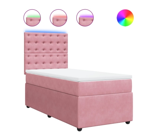 Cama box spring con colchón terciopelo rosa 80x200 cm