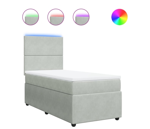 Cama box spring con colchón terciopelo gris claro 90x190 cm
