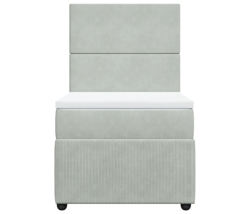 Cama box spring con colchón terciopelo gris claro 90x190 cm