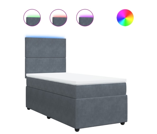 Cama box spring con colchón terciopelo gris oscuro 90x190 cm