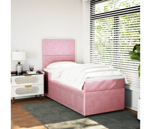 Cama box spring con colchón terciopelo rosa 90x190 cm