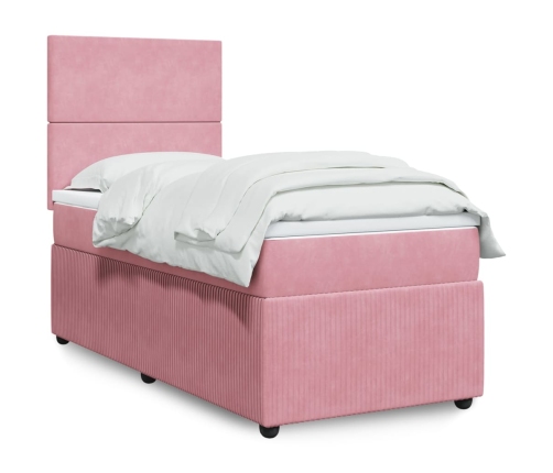 Cama box spring con colchón terciopelo rosa 90x190 cm