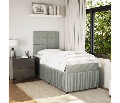 Cama box spring con colchón terciopelo gris claro 90x190 cm