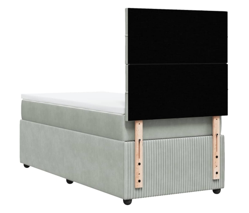 Cama box spring con colchón terciopelo gris claro 90x190 cm