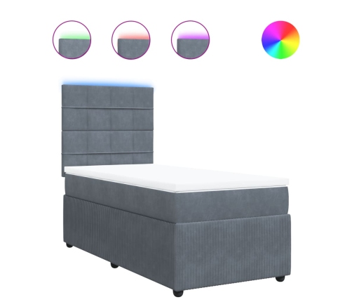 Cama box spring con colchón terciopelo gris oscuro 90x190 cm