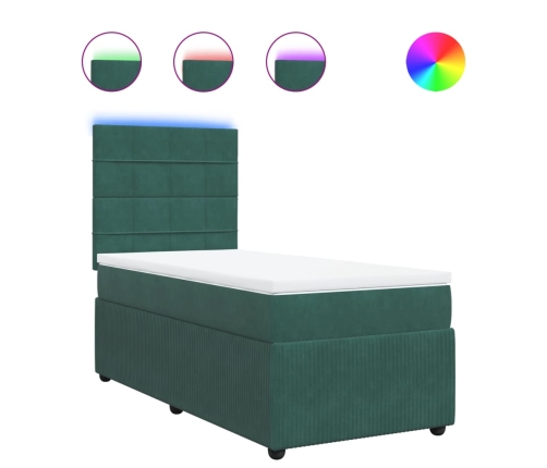 Cama box spring con colchón terciopelo verde oscuro 90x190 cm